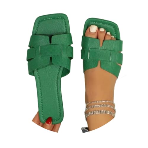 shownicer Hausschuhe Damen Sommer Flache Slippers Leichte Atmungsaktiv Slippers Flache Comfort Slide Sandalen Strandschuhe A Grün 42 von shownicer