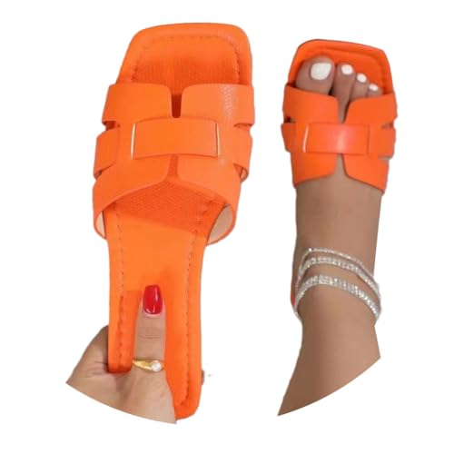 shownicer Hausschuhe Damen Sommer Flache Slippers Leichte Atmungsaktiv Slippers Flache Comfort Slide Sandalen Strandschuhe A Orange 39 von shownicer