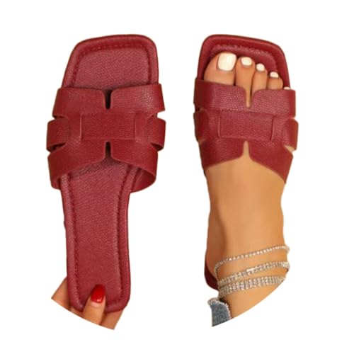 shownicer Hausschuhe Damen Sommer Flache Slippers Leichte Atmungsaktiv Slippers Flache Comfort Slide Sandalen Strandschuhe A Rot 41 von shownicer
