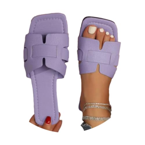 shownicer Hausschuhe Damen Sommer Flache Slippers Leichte Atmungsaktiv Slippers Flache Comfort Slide Sandalen Strandschuhe A Violett 39 von shownicer