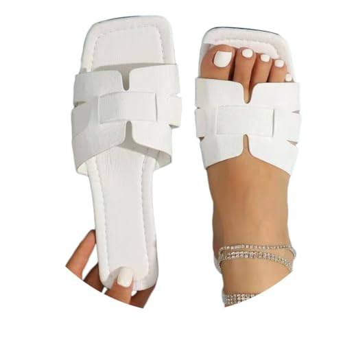 shownicer Hausschuhe Damen Sommer Flache Slippers Leichte Atmungsaktiv Slippers Flache Comfort Slide Sandalen Strandschuhe A Weiß 38 von shownicer