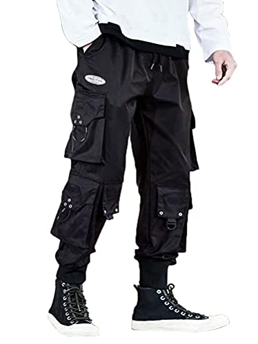 shownicer Herren Arbeit Kampf Cargohose mit Taschen Schnalle Riemen Techwear Hose Herren Arbeit Freizeit Hose Modisch Elastisch Hose J Schwarz XL von shownicer