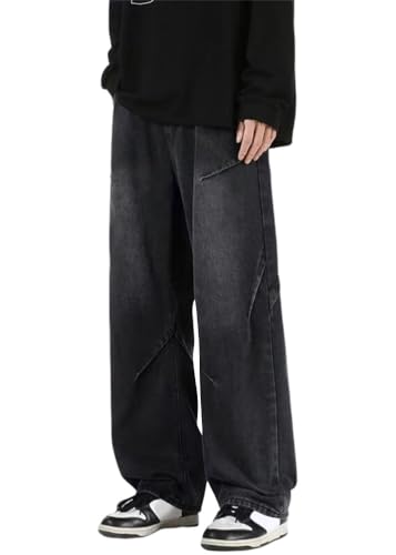 shownicer Herren Baggy Jeans Y2k Jeanshose Vintage Straight Leg Skateboard Denim Hosen Teenager Jungen Streetwear Hip Hop Jeans Loose Fit Pants D Schwarz S von shownicer