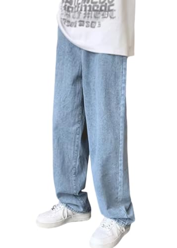 shownicer Herren Baggy Jeans Y2k Jeanshose Vintage Straight Leg Skateboard Denim Hosen Teenager Jungen Streetwear Hip Hop Jeans Loose Fit Pants F Blau XS von shownicer