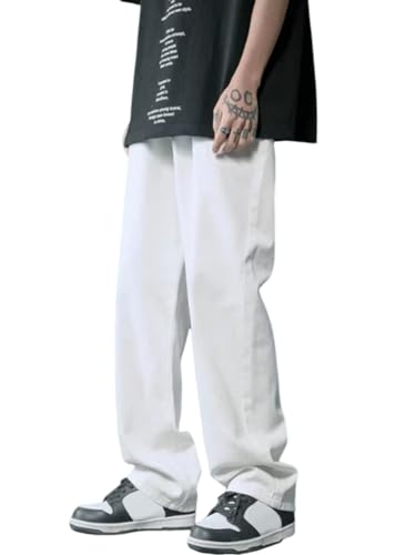 shownicer Herren Baggy Jeans Y2k Jeanshose Vintage Straight Leg Skateboard Denim Hosen Teenager Jungen Streetwear Hip Hop Jeans Loose Fit Pants G Weiß XXL von shownicer
