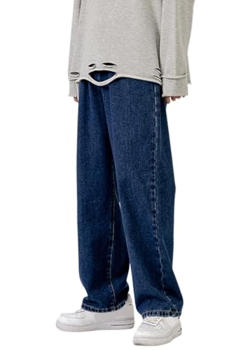 shownicer Herren Baggy Jeans Y2k Jeanshose Vintage Straight Leg Skateboard Denim Hosen Teenager Jungen Streetwear Hip Hop Jeans Loose Fit Pants H Dunkelblau M von shownicer