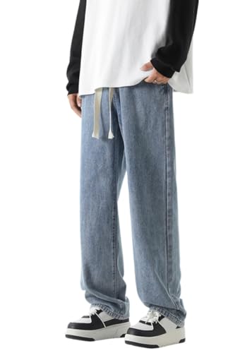 shownicer Herren Baggy Jeans Y2k Jeanshose Vintage Straight Leg Skateboard Denim Hosen Teenager Jungen Streetwear Hip Hop Jeans Loose Fit Pants I Blau XL von shownicer