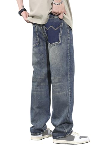 shownicer Herren Baggy Jeans Y2k Jeanshose Vintage Straight Leg Skateboard Denim Hosen Teenager Jungen Streetwear Hip Hop Jeans Loose Fit Pants L Blau S von shownicer