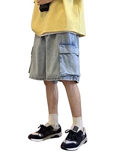 shownicer Herren Baggy Jeanshorts Hip Hop Denim Shorts Straßentanz Kurze Hosen Teenager Jungen Skateboard Hose Cargoshorts Sommer Bermuda Jeans Shorts A Hellblau S von shownicer