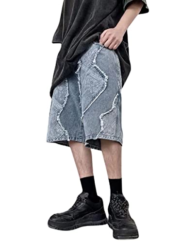 shownicer Herren Baggy Jeanshorts Hip Hop Denim Shorts Straßentanz Kurze Hosen Teenager Jungen Skateboard Hose Cargoshorts Sommer Bermuda Jeans Shorts D Blau L von shownicer