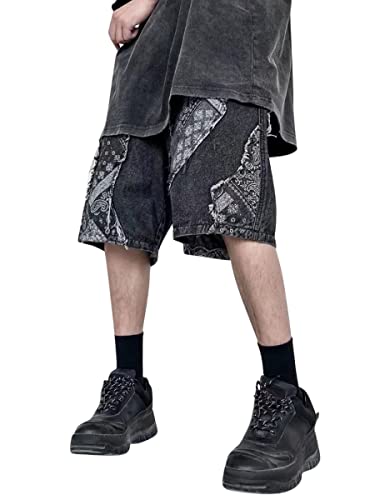 shownicer Herren Baggy Jeanshorts Hip Hop Denim Shorts Straßentanz Kurze Hosen Teenager Jungen Skateboard Hose Cargoshorts Sommer Bermuda Jeans Shorts D Schwarz L von shownicer