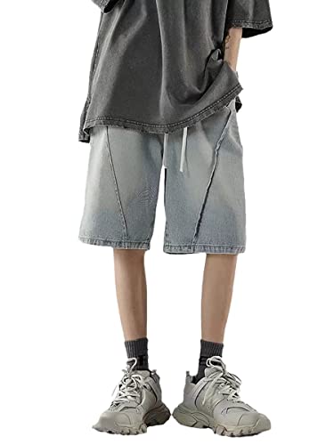 shownicer Herren Baggy Jeanshorts Hip Hop Denim Shorts Straßentanz Kurze Hosen Teenager Jungen Skateboard Hose Cargoshorts Sommer Bermuda Jeans Shorts E Blau XS von shownicer