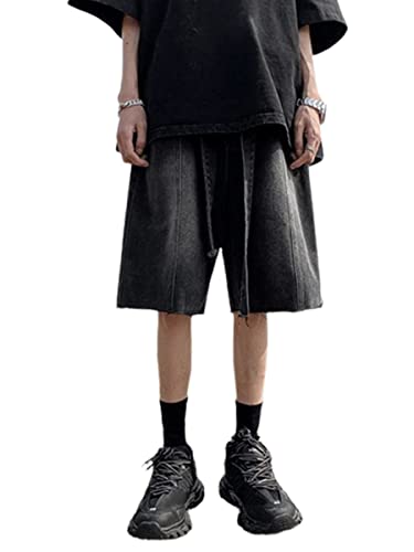 shownicer Herren Baggy Jeanshorts Hip Hop Denim Shorts Straßentanz Kurze Hosen Teenager Jungen Skateboard Hose Cargoshorts Sommer Bermuda Jeans Shorts F Schwarz L von shownicer