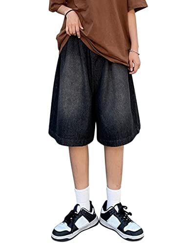 shownicer Herren Baggy Jeanshorts Hip Hop Denim Shorts Straßentanz Kurze Hosen Teenager Jungen Skateboard Hose Cargoshorts Sommer Bermuda Jeans Shorts G Schwarz L von shownicer