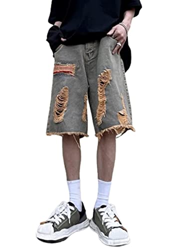 shownicer Herren Baggy Jeanshorts Hip Hop Denim Shorts Straßentanz Kurze Hosen Teenager Jungen Skateboard Hose Cargoshorts Sommer Bermuda Jeans Shorts I Blau L von shownicer