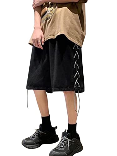 shownicer Herren Baggy Jeanshorts Hip Hop Denim Shorts Straßentanz Kurze Hosen Teenager Jungen Skateboard Hose Cargoshorts Sommer Bermuda Jeans Shorts K Schwarz L von shownicer