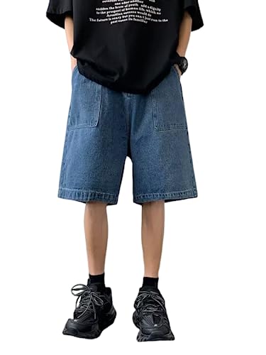 shownicer Herren Baggy Jeanshorts Hip Hop Denim Shorts Straßentanz Kurze Hosen Teenager Jungen Skateboard Hose Cargoshorts Sommer Bermuda Jeans Shorts M Blau M von shownicer