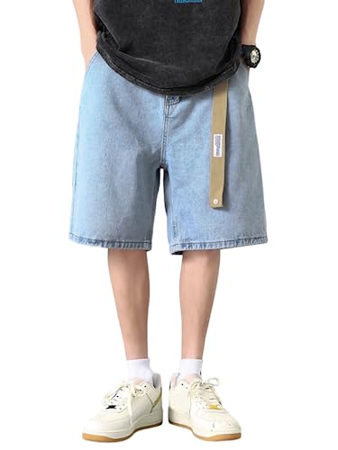 shownicer Herren Baggy Jeanshorts Hip Hop Denim Shorts Straßentanz Kurze Hosen Teenager Jungen Skateboard Hose Cargoshorts Sommer Bermuda Jeans Shorts O Hellblau L von shownicer