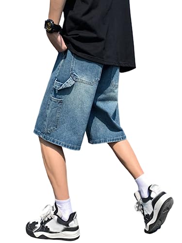 shownicer Herren Baggy Jeanshorts Hip Hop Denim Shorts Straßentanz Kurze Hosen Teenager Jungen Skateboard Hose Cargoshorts Sommer Bermuda Jeans Shorts P Dunkelblau 3XL von shownicer