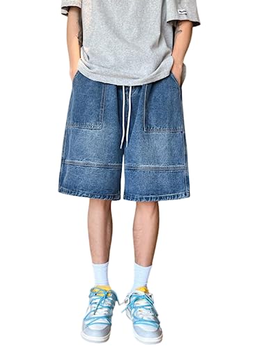 shownicer Herren Baggy Jeanshorts Hip Hop Denim Shorts Straßentanz Kurze Hosen Teenager Jungen Skateboard Hose Cargoshorts Sommer Bermuda Jeans Shorts R Blau S von shownicer