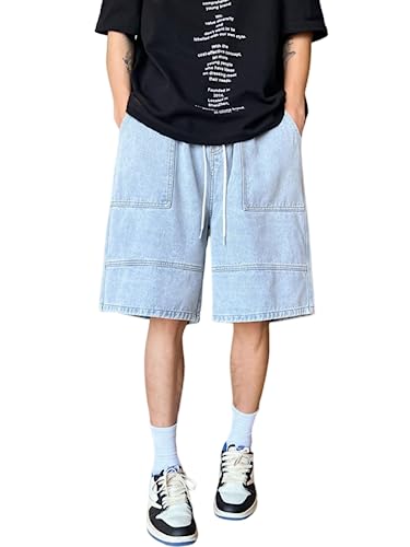 shownicer Herren Baggy Jeanshorts Hip Hop Denim Shorts Straßentanz Kurze Hosen Teenager Jungen Skateboard Hose Cargoshorts Sommer Bermuda Jeans Shorts R Hellblau XS von shownicer