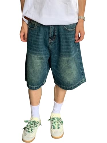 shownicer Herren Baggy Jeanshorts Hip Hop Denim Shorts Straßentanz Kurze Hosen Teenager Jungen Skateboard Hose Cargoshorts Sommer Bermuda Jeans Shorts V Blau M von shownicer