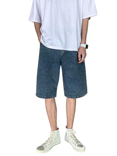 shownicer Herren Baggy Jeanshorts Hip Hop Denim Shorts Straßentanz Kurze Hosen Teenager Jungen Skateboard Hose Cargoshorts Sommer Bermuda Jeans Shorts W Blau XL von shownicer