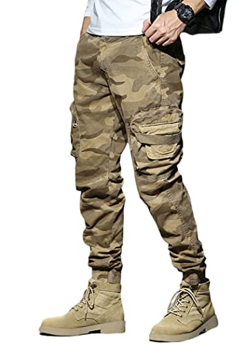 shownicer Herren Cargo Hose Outdoor Hose mit 6 Taschen Männer Stretch Arbeitshosen Combat Tactical Hose Vintage Militär Cargohose für Jagd Wandern D Khaki M von shownicer