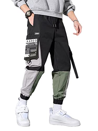 shownicer Herren Cargohose Arbeit Kampf Techwear Hose mit Taschen Schnalle Riemen Hip Hop Jogger Baggy Tapered Hosen Streetwear Sweatpants N Grün M von shownicer