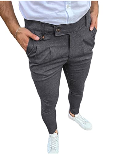 shownicer Herren Chino Hose Chinos Stoffhose Chinohose Anzughose Anzug Herrenhose Röhrenhose Pants Elegant Business Slim Fit Regular Klassisch B Dunkelgrau M von shownicer