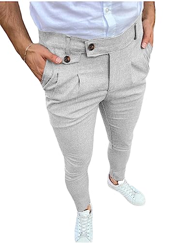 shownicer Herren Chino Hose Chinos Stoffhose Chinohose Anzughose Anzug Herrenhose Röhrenhose Pants Elegant Business Slim Fit Regular Klassisch B Hellgrau M von shownicer