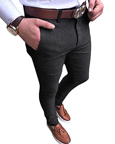 shownicer Herren Chino Hose Chinos Stoffhose Chinohose Anzughose Anzug Herrenhose Röhrenhose Pants Elegant Business Slim Fit Regular Klassisch Classic Basic C Grau L von shownicer