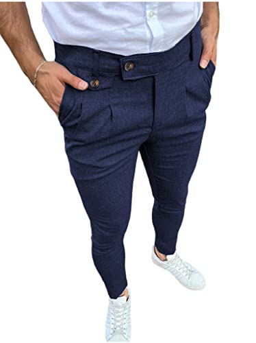 shownicer Herren Chino Hose Kariert Stoffhose Slim Fit Business Chinohose Straight Bein Schlank Beiläufige Hosen Stretch Streetwear Freizeithose B Blau S von shownicer