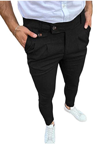 shownicer Herren Chino Hose Kariert Stoffhose Slim Fit Business Chinohose Straight Bein Schlank Beiläufige Hosen Stretch Streetwear Freizeithose B Schwarz S von shownicer