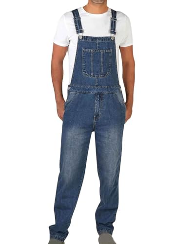 shownicer Herren Denim Latzhose Jeans Overalls Retro Loose Hosenanzug Jeanslatzhose Cargo Jeans Jumpsuit A Dunkelblau M von shownicer