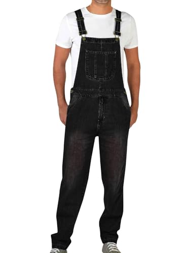 shownicer Herren Denim Latzhose Jeans Overalls Retro Loose Hosenanzug Jeanslatzhose Cargo Jeans Jumpsuit A Schwarz 3XL von shownicer
