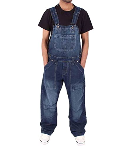shownicer Herren Denim Latzhose Overalls Jeans Latzanzug Loose Fit Cargo Workwear Strampler Overalls Retro Bib Overalls Stone-Washed Arbeitshosen Jumpsuit A Dunkelblau XL von shownicer