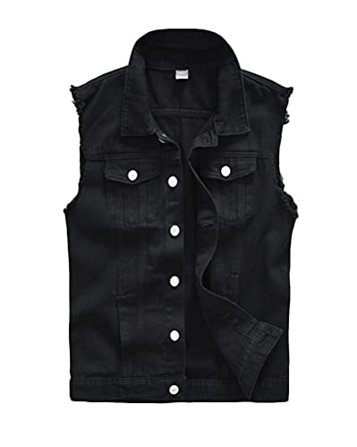 shownicer Herren Denim Weste Zerreißendes Deko Fashion Casual Jeansweste für Freizeit Männer Jeansjacke ohne Ärmel Slim Fit Beiläufige Weste A Schwarz XXL von shownicer