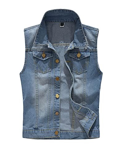 shownicer Herren Denim Weste Zerreißendes Deko Fashion Casual Jeansweste für Freizeit Männer Jeansjacke ohne Ärmel Slim Fit Beiläufige Weste D Blau XL von shownicer