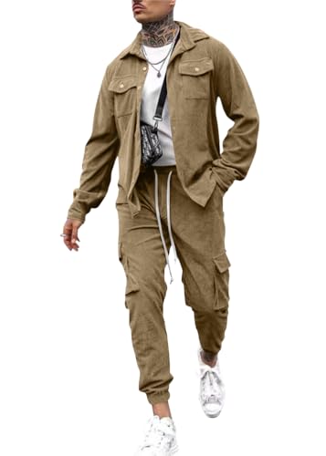 shownicer Herren Hausanzug 2-Teiliges Set Jacke und Hose Jogging Anzug Trainingsanzug Sportanzug Set Freizeitanzug Jogginganzug Trainingsjacke Tracksuit B Gelb 3XL von shownicer