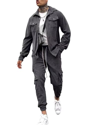 shownicer Herren Hausanzug 2-Teiliges Set Jacke und Hose Jogging Anzug Trainingsanzug Sportanzug Set Freizeitanzug Jogginganzug Trainingsjacke Tracksuit B Grau XXL von shownicer