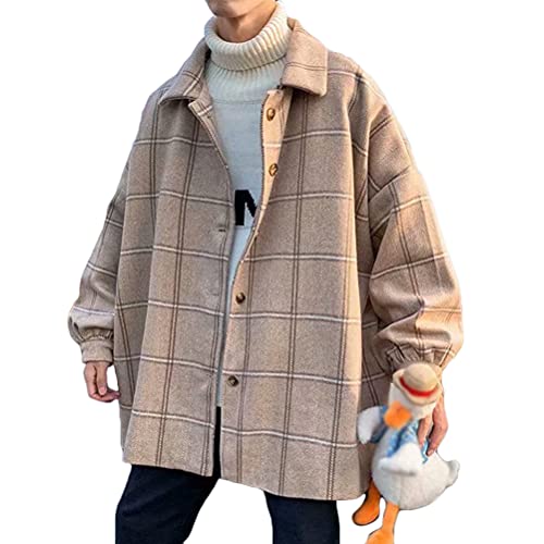 shownicer Herren Hemd Kariertes Freizeithemd Holzfällerhemd Lange Ärmel Normale Passform Arbeitshemd Button-up Kariert Hemdjacke Hemd Winterjacke Mantel E Khaki XS von shownicer