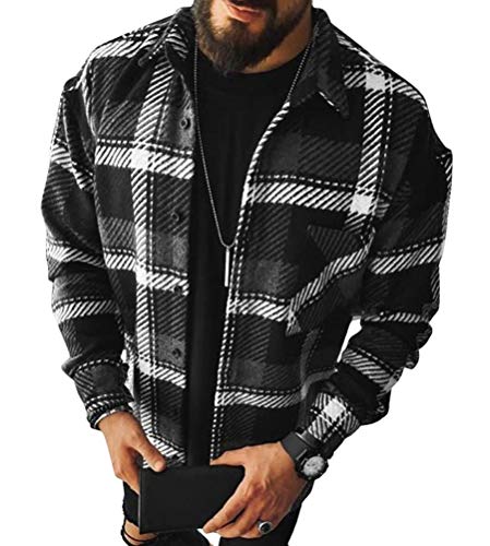 shownicer Herren Hemd Kariertes Freizeithemd Holzfällerhemd Normale Passform Lange Ärmel Flanellhemden Arbeitshemd Kariert Hemd Hemdjacke Winterjacke Mantel B Schwarz 3XL von shownicer