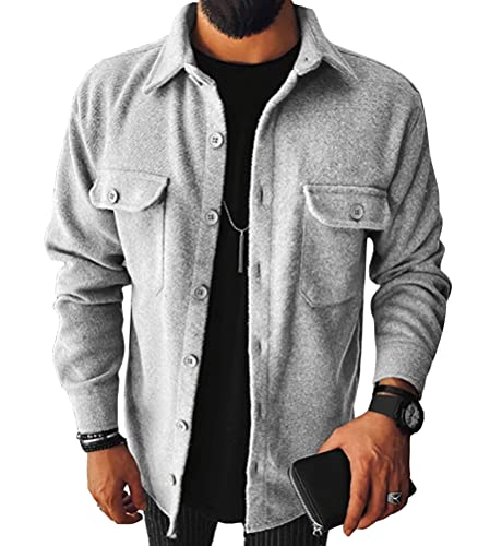 shownicer Herren Hemd Kariertes Freizeithemd Holzfällerhemd Normale Passform Lange Ärmel Flanellhemden Arbeitshemd Kariert Hemd Hemdjacke Winterjacke Mantel C Grau S von shownicer