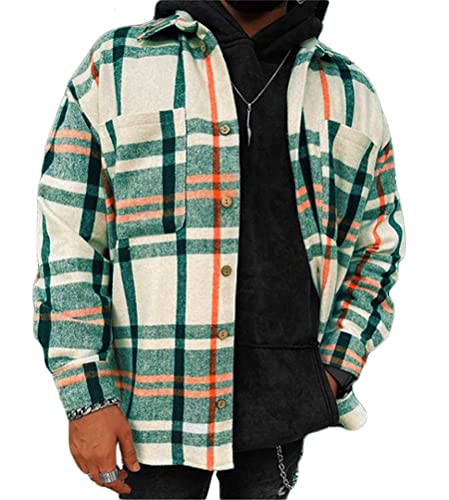 shownicer Herren Hemd Kariertes Freizeithemd Holzfällerhemd Normale Passform Lange Ärmel Flanellhemden Arbeitshemd Kariert Hemd Hemdjacke Winterjacke Mantel E Orange XL von shownicer