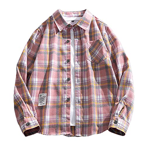 shownicer Herren Hemd Kariertes Freizeithemd Normale Passform Lange Ärmel Flanellhemden Button Down Regular-fit Plaid Shirt Holzfäller Langarmhemd A Rosa 3XL von shownicer