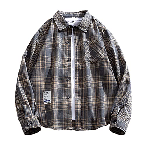 shownicer Herren Hemd Kariertes Freizeithemd Normale Passform Lange Ärmel Flanellhemden Button Down Regular-fit Plaid Shirt Holzfäller Langarmhemd D Grau M von shownicer