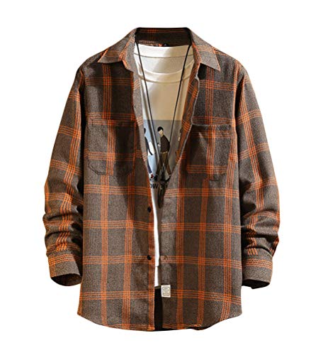 shownicer Herren Hemd Kariertes Freizeithemd Normale Passform Lange Ärmel Patchwork Plaid Tasten Oversize Hemd Jacke Hemdjacke Holzfällerjacke B Orange XXL von shownicer