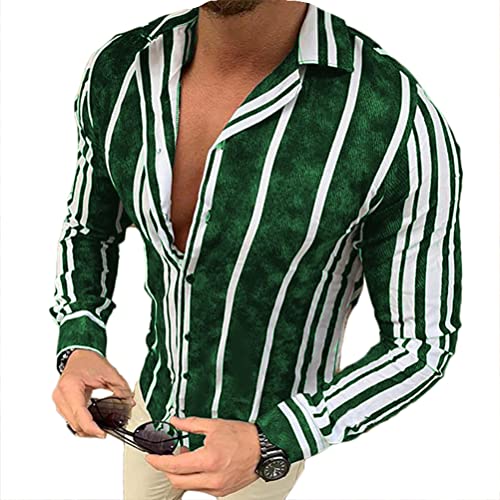 shownicer Herren Hemd Langarm Sommer Gestreifte Freizeithemden Casual mit Knöpfen Regular Fit Businesshemd Männer Button Down Slim Fit Shirts C Grün M von shownicer