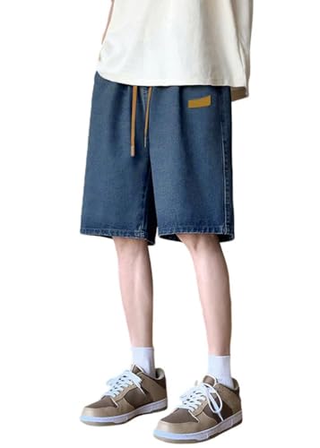 shownicer Herren Hip Hop Denim Shorts Baggy Bermuda Jeans Shorts Denim Jeanshorts Straßentanz Hosen Teenager Jungen Skateboard Hose Cargoshorts A Blau S von shownicer